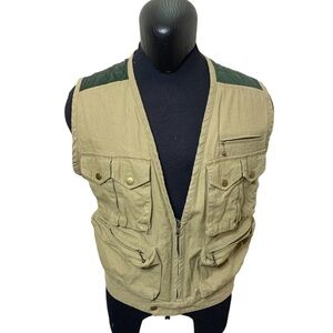 Vintage Hudson Bay Vest linen blend Quilted Tan Green Sz S/M Fishing Hiking